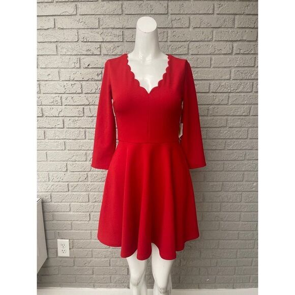 B. Darlin Fit and Flare Red Scallop Neckline Dress Size 5/6 juniors - Picture 1 of 8